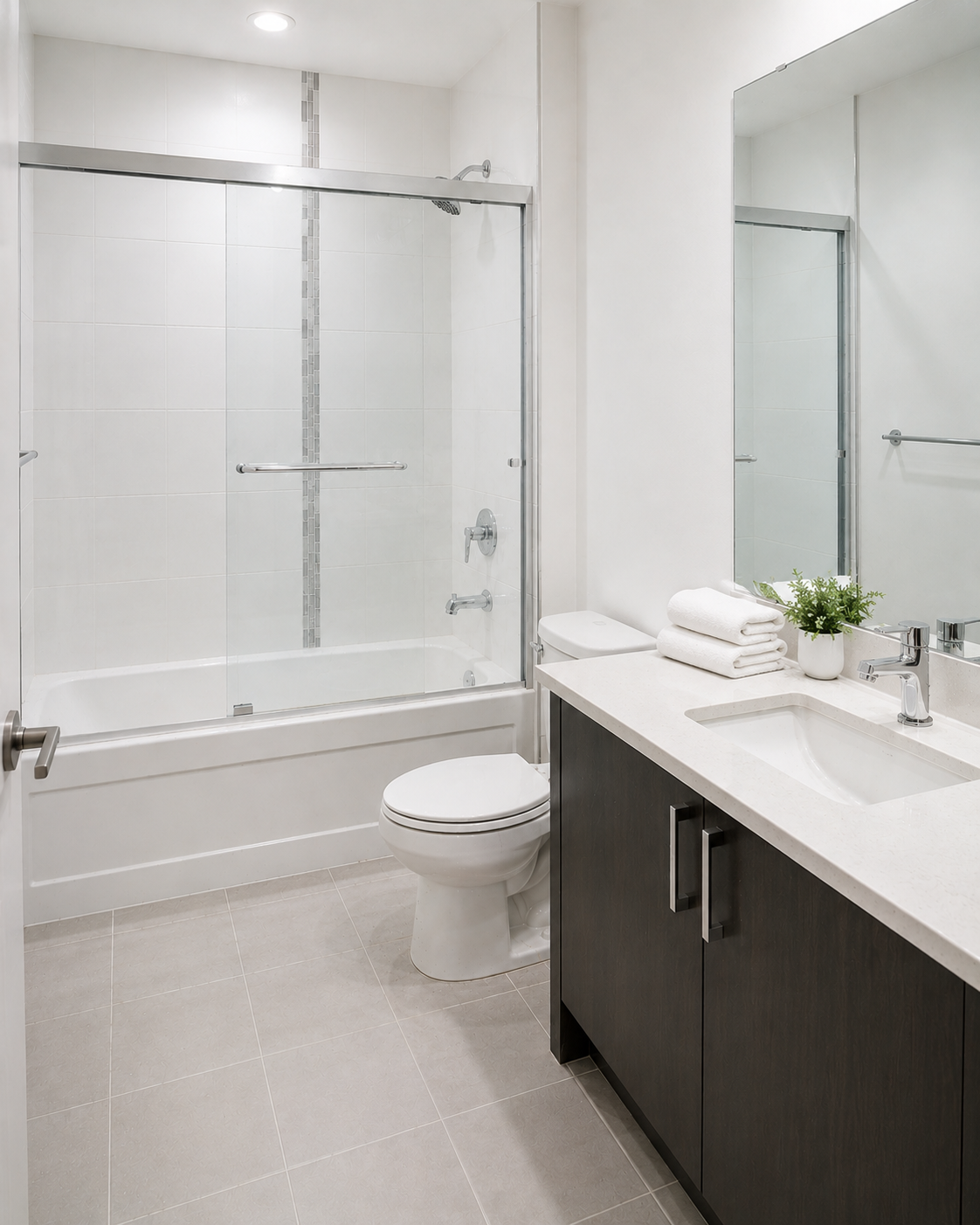Calgary bathroom after professional move-out cleaning — gleaming white and spotless